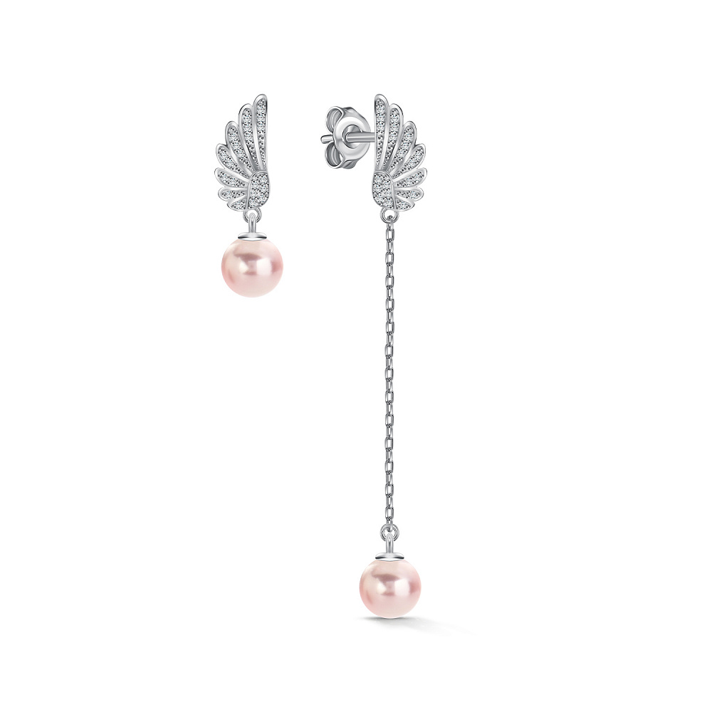 Серьги Вырица с фианитом и розовым жемчугом swarovski (крупный жемчуг)