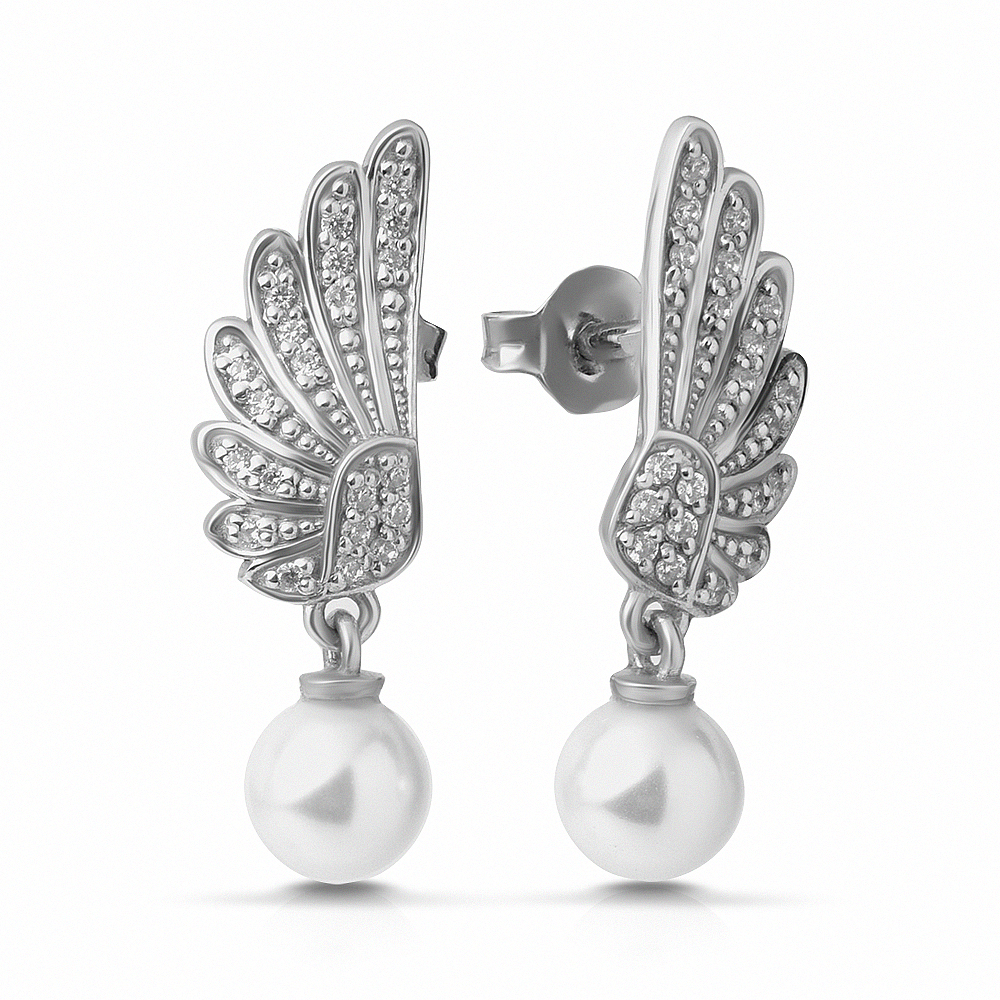Серьги Вырица с фианитами и жемчугом swarovski