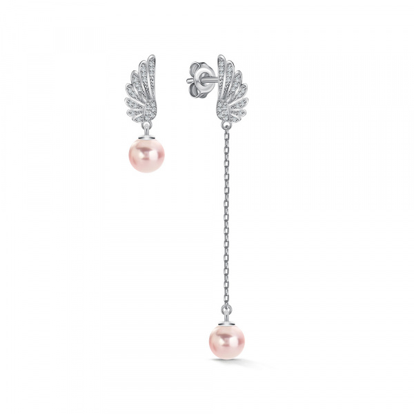 Серьги Вырица с фианитом и розовым жемчугом swarovski (крупный жемчуг)
