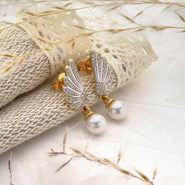 Серьги Вырица с фианитами и жемчугом swarovski