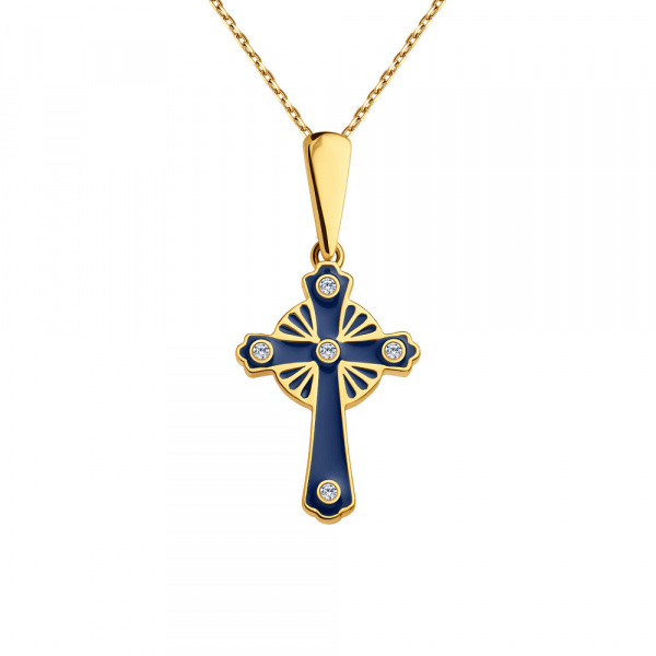 Крест Вырица "Символ Веры" с синей эмалью и фианитами