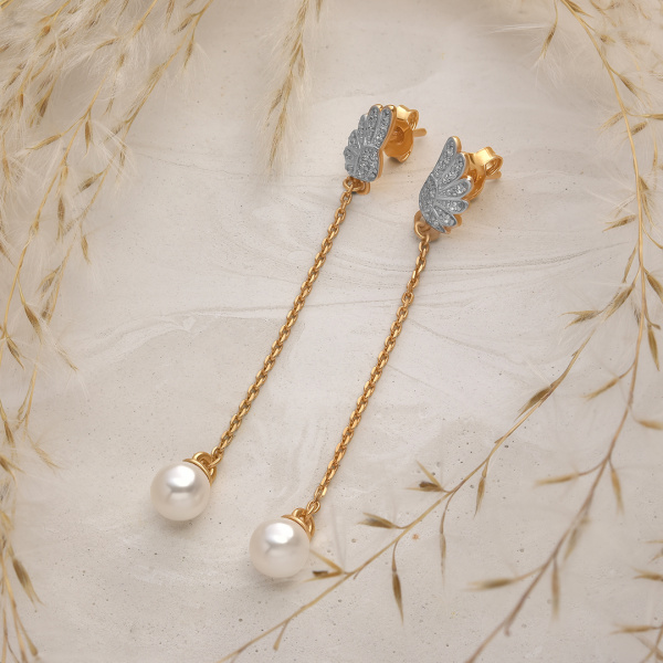 Серьги Вырица с фианитами и жемчугом swarovski