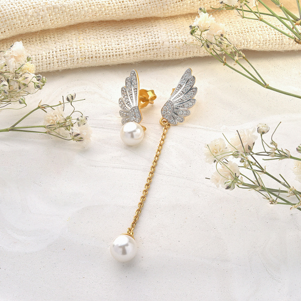 Серьги Вырица с фианитами и жемчугом swarovski