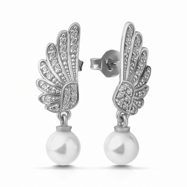 Серьги Вырица с фианитами и жемчугом swarovski